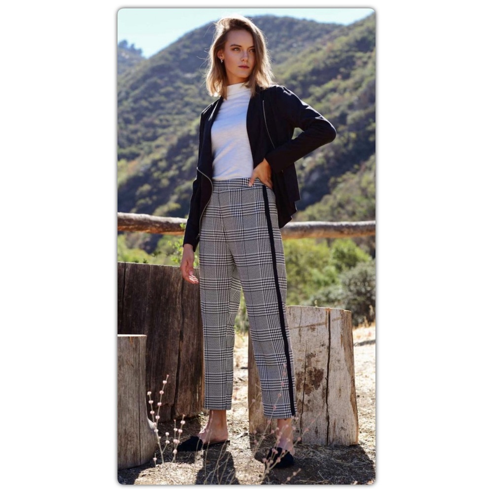 Black and White Plaid Athletic Strip Pants